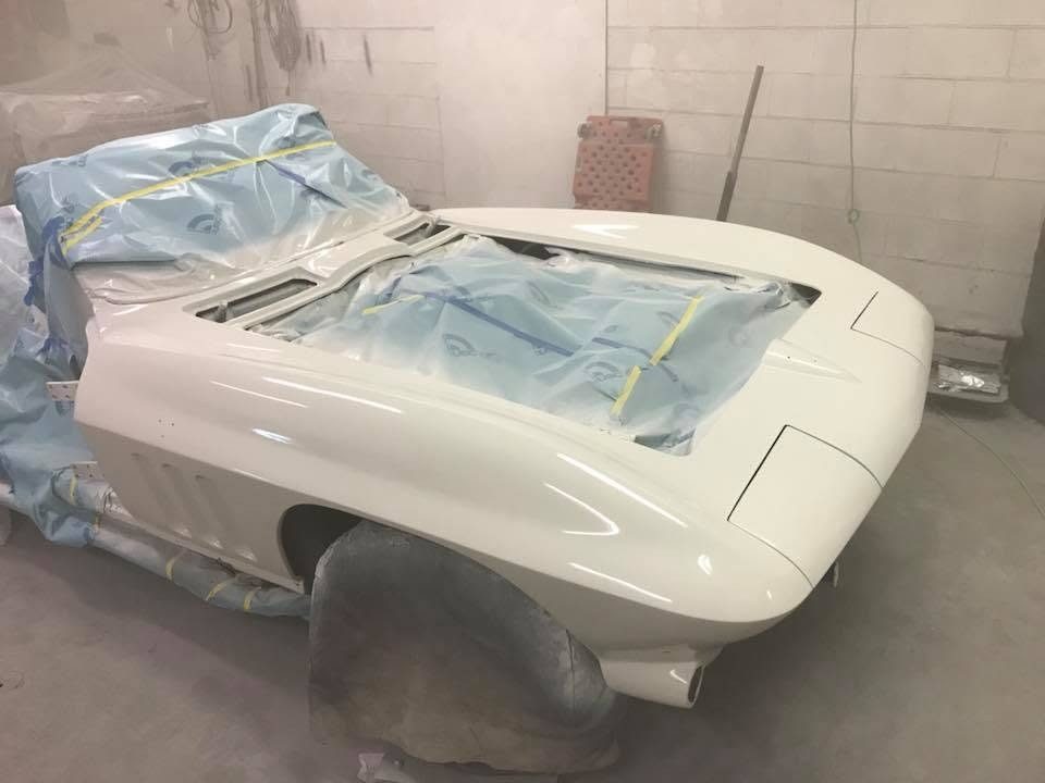 A Corvette Sting Ray masked up for paint